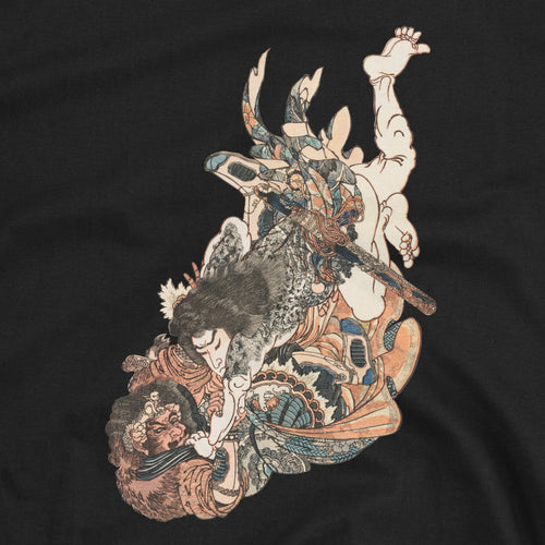 Tanmeijirō grappling print detail closeup — oversized tee | Manga Hanga